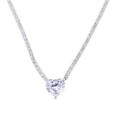 Shymi Women's Fancy Heart Silver Heart Tennis Necklace - White Stone In Metallic