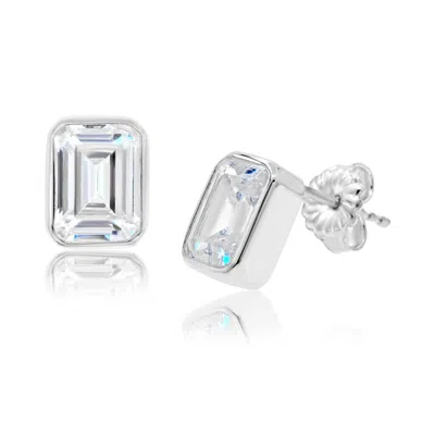 Shymi Women's Fancy Shape Bezel Set Studs - Emerald Silver