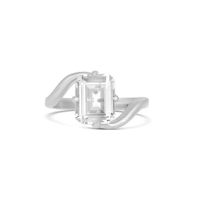 Shymi Women's Floating Emerald Shape Cocktail Ring - Silver In Metallic