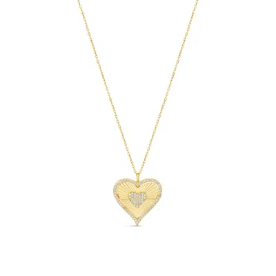 Shymi Women's Fluted Pave Heart Pendant - Gold