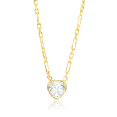 Shymi Women's Gold Bezel Heart Thin Paperclip Necklace