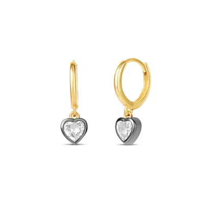 Shymi Women's Gold / Black Bezel Heart Hoop Earrings - Black Rhodium