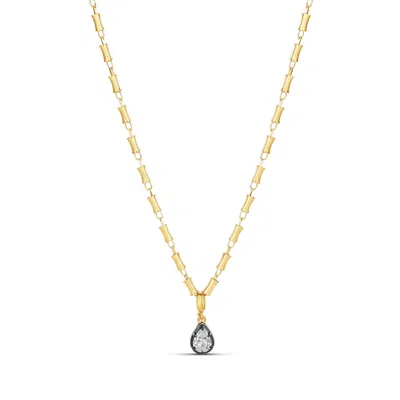 Shymi Women's Gold / Black Black Rhodium Pear Drop Pendant On A Thin Bamboo Chain