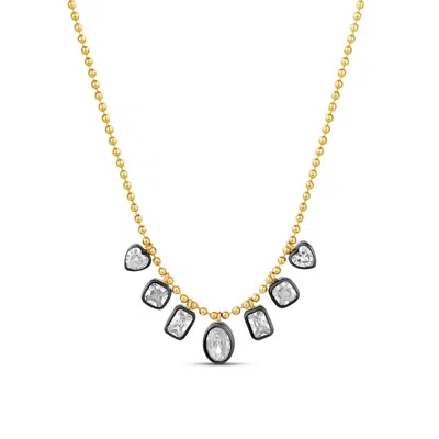 Shymi Women's Gold / Black Dangling Stones On Beaded Ball Chain - Black Rhodium