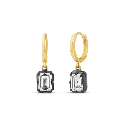 Shymi Emerald Cut Huggie Drop Earrings In Black
