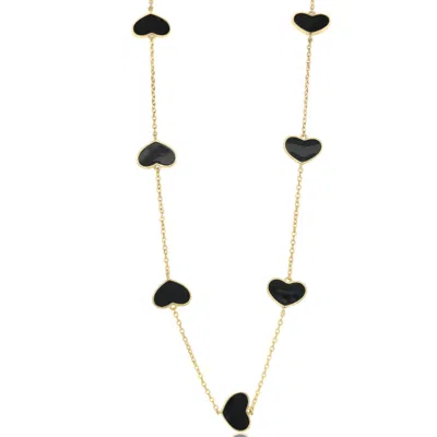 Shymi Enamel Heart Station Necklace In Gold/black