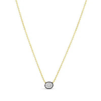 Shymi Women's Gold / Black Oval Pendant On A Beaded Ball Chain - Gold & Black Rhodium