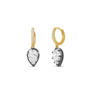 Shymi Women's Gold / Black Pave Huggie Pear Drops - Gold