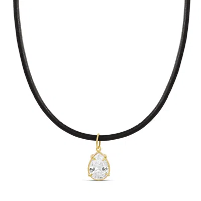 Shymi Women's Gold / Black Pear Shape Stone On A Black Rubber Cord - Gold