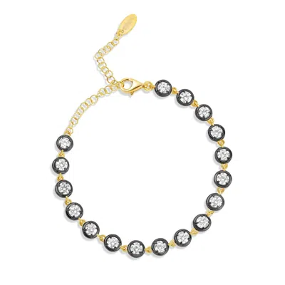Shymi Women's Gold / Black Round Victorian Style Tennis Bracelet - Black Rhodium In Pink