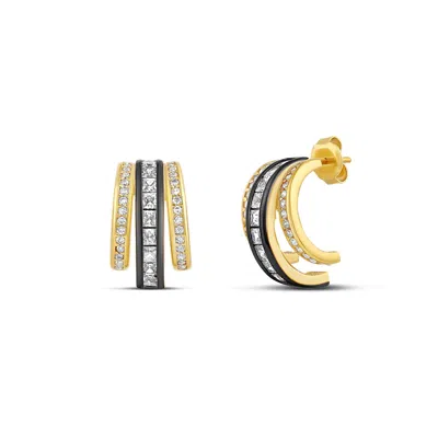 Shymi Triple Statement Huggie Hoop Earrings In Gold