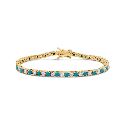 Shymi Women's Gold / Blue Alternating Color Tennis Bracelet - Gold & Turquoise