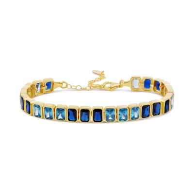 Shymi Women's Gold / Blue Bezel-set Colored Emerald Tennis Bracelet - Blue