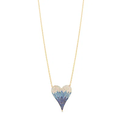 Shymi Women's Gold / Blue Large Pave Ombre Heart Necklace - Blue In Multi