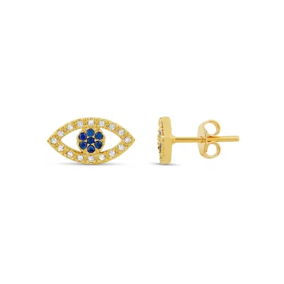 Shymi Women's Gold / Blue Pave Evil Eye Studs - Gold And Blue