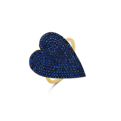 Shymi Women's Gold / Blue Pave Heart Ring - Blue