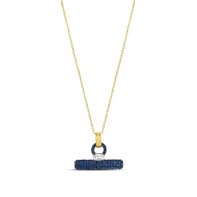 Shymi Women's Gold / Blue Pave T Bar Necklace - Blue
