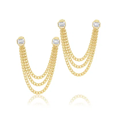 Shymi Women's Gold Double Emerald Bezel Triple Chain Earring