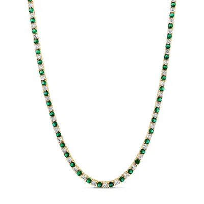 Shymi Women's Gold / Green Alternating Color Tennis Necklace - Gold & Emerald