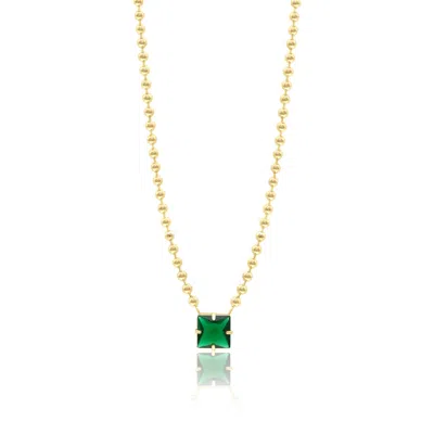Shymi Women's Gold / Green Beaded Ball Gem Necklace - Green Square