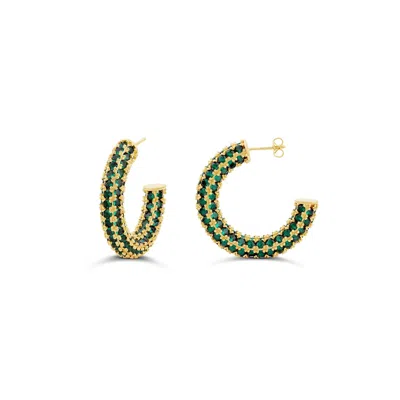 Shymi Women's Gold / Green Colored Crystal Pave Hoop Earrings - Gold Green