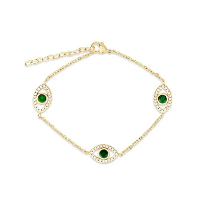 Shymi Women's Gold / Green Evil Eye Station Bracelet In Multi