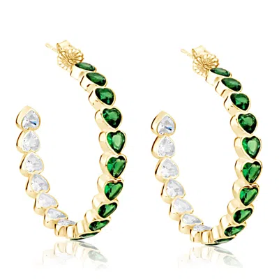 Shymi Women's Gold / Green Large Bezel Set Heart Hoops - Gold With Green Stones In Multi