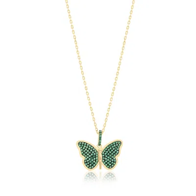 Shymi Women's Gold / Green Pave Butterfly Necklace - Gold & Green