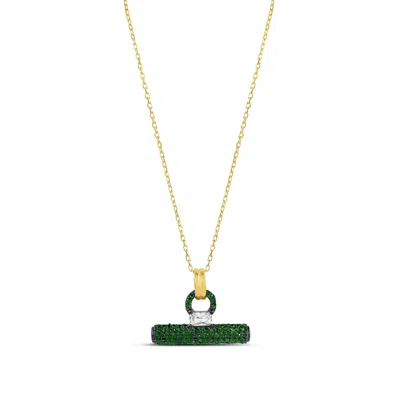 Shymi Women's Gold / Green Pave T Bar Necklace - Green & Gold In Gold/green