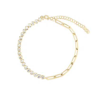 Shymi Women's Gold Half Link Half Round Tennis Bracelet