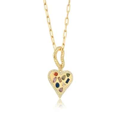 Shymi Women's Gold Multi Color Heart Pendant Necklace