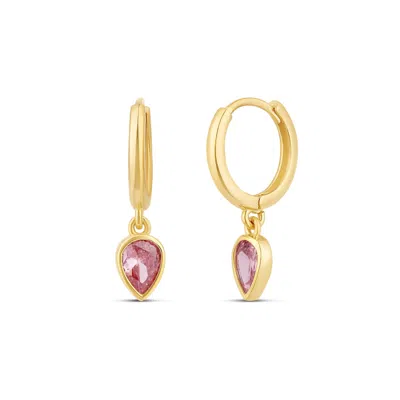 Shymi Women's Gold / Pink Bezel Pear Drop Earrings - Pink