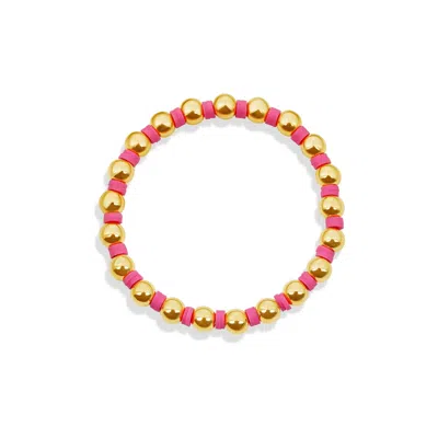 Shymi Women's Gold / Pink Elastic Beaded Colored Bracelet - Pink