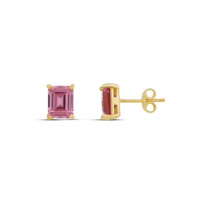 Shymi Women's Gold / Pink Emerald Prong Studs - Pink In Green