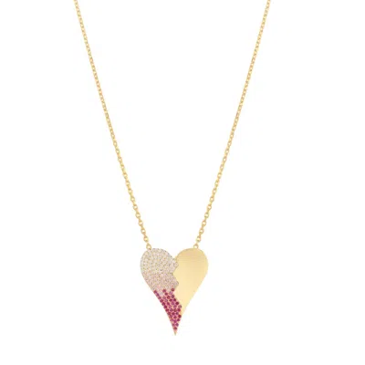 Shymi Women's Gold / Pink Half Pave Ombre Heart Necklace - Pink In Multi