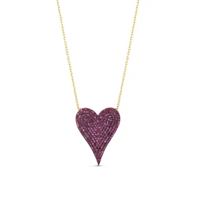 Shymi Women's Gold / Pink Large Pave Heart - Hot Pink In Multi