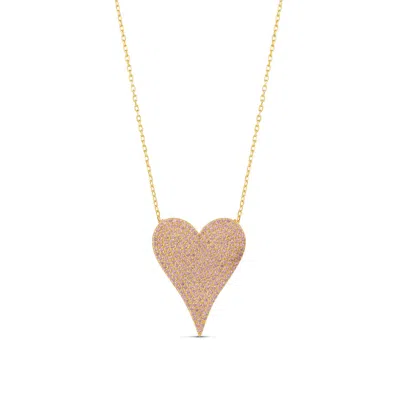 Shymi Women's Gold / Pink Large Pave Heart- Light Pink