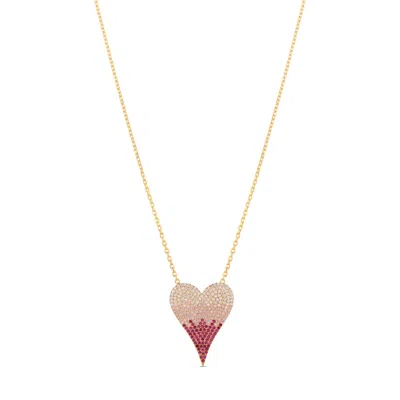 Shymi Women's Gold / Pink Large Pave Ombre Heart Necklace - Pink In Multi