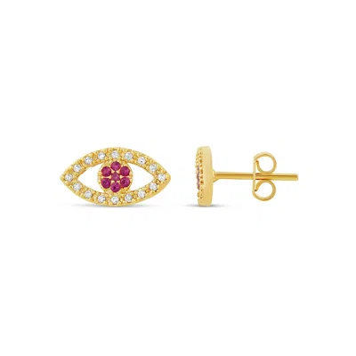 Shymi Women's Gold / Pink Pave Evil Eye Studs - Gold And Pink In Brown