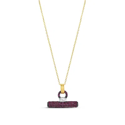 Shymi Women's Gold / Pink Pave T Bar Necklace - Pink