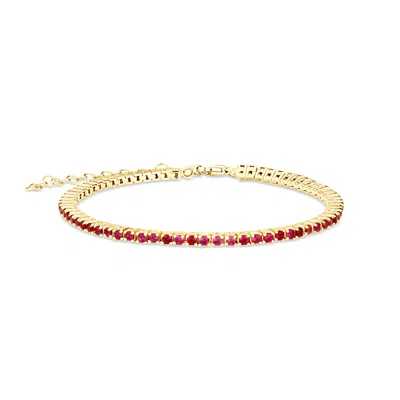Shymi Women's Gold / Pink / Purple Classic Thin Tennis Bracelet - Gold & Pink In Red