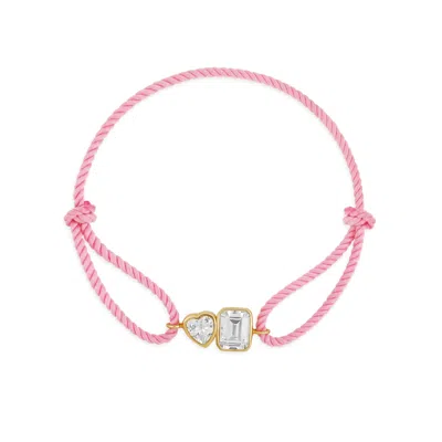 Shymi Women's Gold / Pink / Purple Cord Bracelet - Pink & Gold One Heart & One Emerald Stone