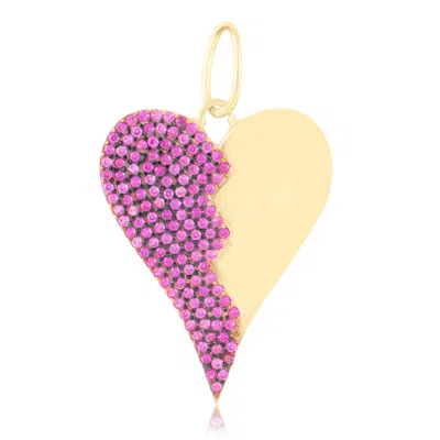 Shymi Women's Gold / Pink / Purple Half Pave Heart Charm - Hot Pink