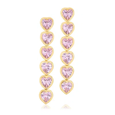 Shymi Women's Gold / Pink / Purple Heart Drop Earrings - Pink