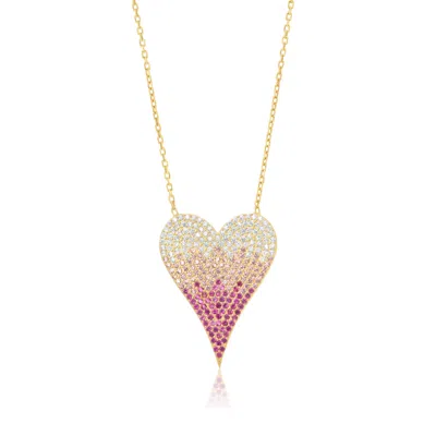 Shymi Women's Gold / Pink / Purple Large Pave Ombré Heart Necklace - Pink In Multi