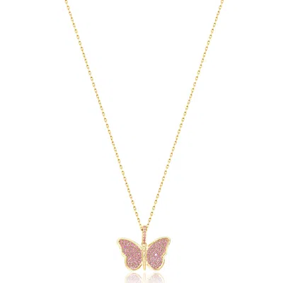 Shymi Women's Gold / Pink / Purple Pave Butterfly Necklace - Gold & Pink