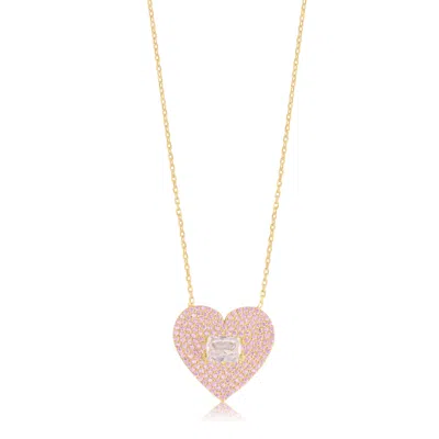 Shymi Women's Gold / Pink / Purple Pave Heart & Stone Necklace - Gold & Pink