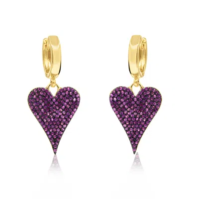 Shymi Women's Gold / Pink / Purple Pave Heart Earrings - Pink