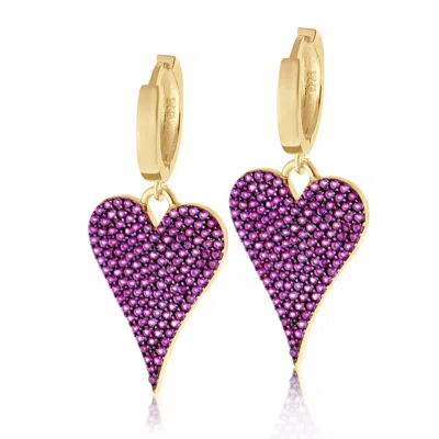 Shymi Women's Gold / Pink / Purple Pave Heart Earrings - Pink In Multi