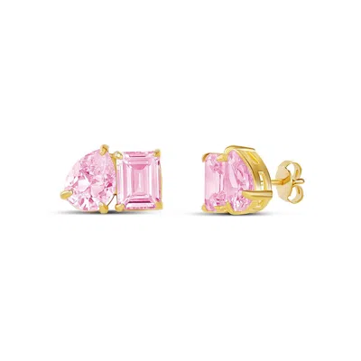 Shymi Women's Gold / Pink Two Stone Prong Set Earrings - Pink